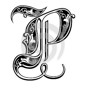 Garnished Gothic style font, letter P photo