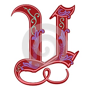 Garnished Gothic style font, letter U