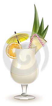 Garnished Pina Colada cocktail isolated on white