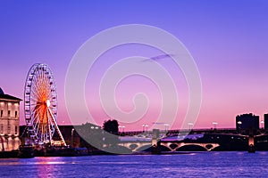 Garonne embankment night view in Toulouse, France