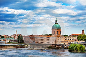 Garonne river and Hopital de La Grave, Toulouse