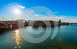 The Garonne river in Toulouse, Occitania in France