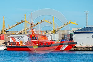 GARRUCHA, SPAIN - 04 NOVEMBER 2023 Rescue ship moored in Puerto de Garrucha, Spain, belonging to Salvamento Maritimo, the Spanish