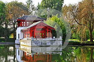 Garten der Welt (Garden of world): Berlin, japanese red lake house photo