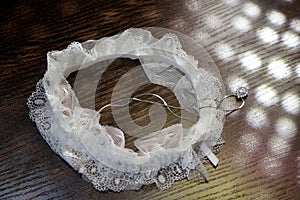 A garter for the bride`s leg. An item of underwear