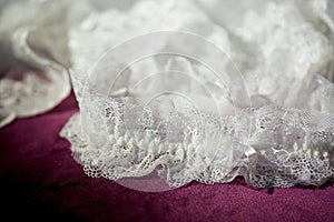 A garter for the bride`s leg. An item of underwear