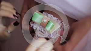 Garter on leg of bride