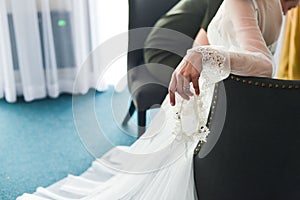 Garter on the leg of a bride, Wedding day moments