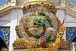 Garuda or Galon or Nan Belu deity angel statue legendary bird creature for thai people visit praying at Wat Charoen Rat Bamrung or photo