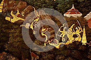 Garuda Painting in Royal Palace, Bangkok, Thailand Thai mythology and tradition.
