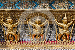 Garudas and nagas on external decorations of the Ubosoth, Wat Phra Kaew temple, Grand Palace, Bangkok, Thailand