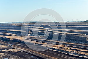 Garzweiler, Germany: Coal opencast mine with giant excavator in the pit