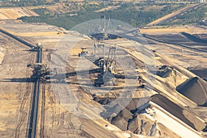 Garzweiler, Germany: Coal opencast mine with giant excavator in the pit