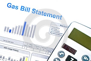 Gas bill statement and home energy consumption
