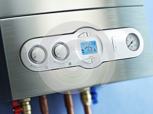 Gas boiler control panel. Gas boiler home heating. photo