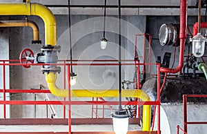 Gas boiler room equipment. Gas pipeline with ball valve for gas supply