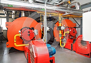 Gas boilers in gas boiler room for steam production