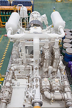 Gas booster compressor reciprocating type at offshore oil and gas platform.