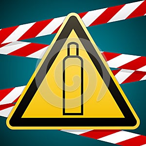 Gas bottle. Attention is dangerous. Warning sign. Barrier tape. Striped red white tape. Safety technology. Yellow