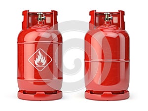 Gas bottle, cylinder or container with natural gases LNG or LPG with high pressure isolated on white background