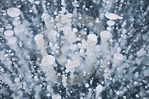 Gas bubbles in ice of Baikal. Winter texture