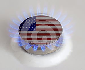 Gas burner with flag. USA. Gas symbol