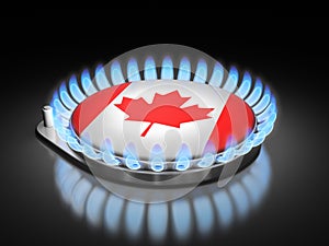 Gas burner flame  with Canadian flag on black