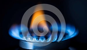 Gas burner flame igniting, symbolizing energy, combustion, and heating