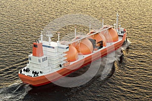 Gas carrier, gas tanker sailing in ocean. 3D rendering