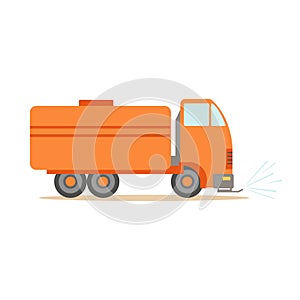 Gas Carrier Orange Truck , Part Of Roadworks And Construction Site Series Of Vector Illustrations