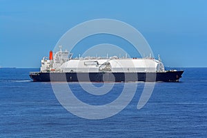 Gas carrier vessel passing by Singapore Strait.