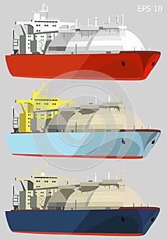 Gas carriers, LNG tankers, set, vector illustration