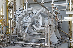 Gas compressor bundle on offshore oil and gas central processing platform.