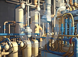 Gas Compressor and Gas Pumping Station Operators Fictional Work Enviroment Scene.