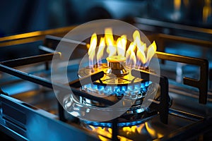 Gas cooker with burning flames of propane gas