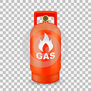 Gas cylinder container isolated on transparent background, realistic effect, vector illustration