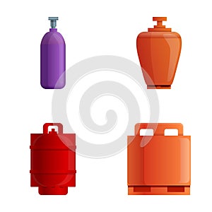 Gas cylinder icons set cartoon vector. Different type of gas bottle