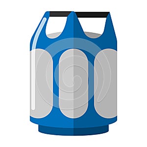 Gas cylinder isolated on white background. Blue propane bottle icon container in flat style. Canister fuel storage
