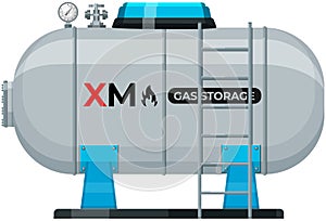 Gas cylinder, pressurized substance storage. Metal tank with industrial liquefied compressed oxygen