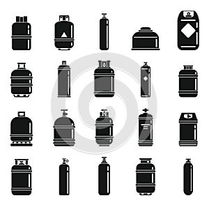 Gas cylinders bottle icons set, simple style