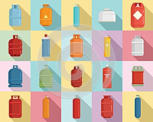 Gas cylinders icons set, flat style