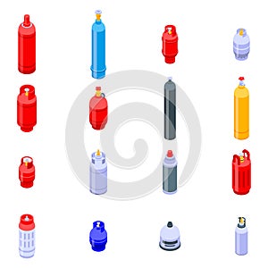 Gas cylinders icons set, isometric style