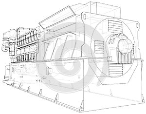 Gas-engine. Gas engine is an internal combustion engine which runs on a gas fuel. Wire-frame line isolated on white