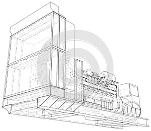 Gas-engine. Gas engine is an internal combustion engine which runs on a gas fuel. Wire-frame line isolated on white