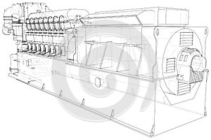 Gas-engine. Gas engine is an internal combustion engine which runs on a gas fuel. Wire-frame line isolated on white