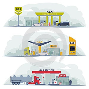 Gas Filling Station as Facility Selling Fuel for Motor Vehicle Vector Composition Set