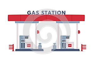 Gas Filling Station with Gasoline Pump as Facility with Fuel for Motor Vehicle Vector Illustration