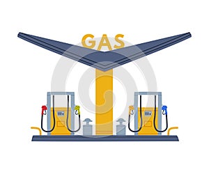 Gas Filling Station with Gasoline Pump as Facility with Fuel for Motor Vehicle Vector Illustration