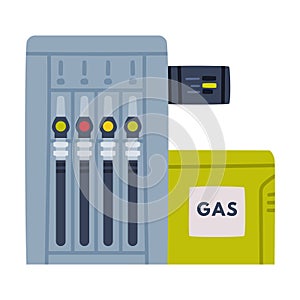 Gas Filling Station with Gasoline Pump as Facility with Fuel for Motor Vehicle Vector Illustration