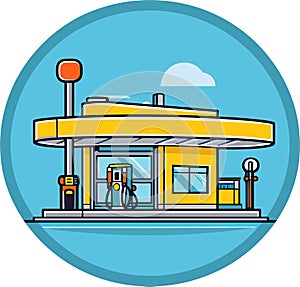 Gas filling station icon. Transport related service building Gasoline and oil station vector